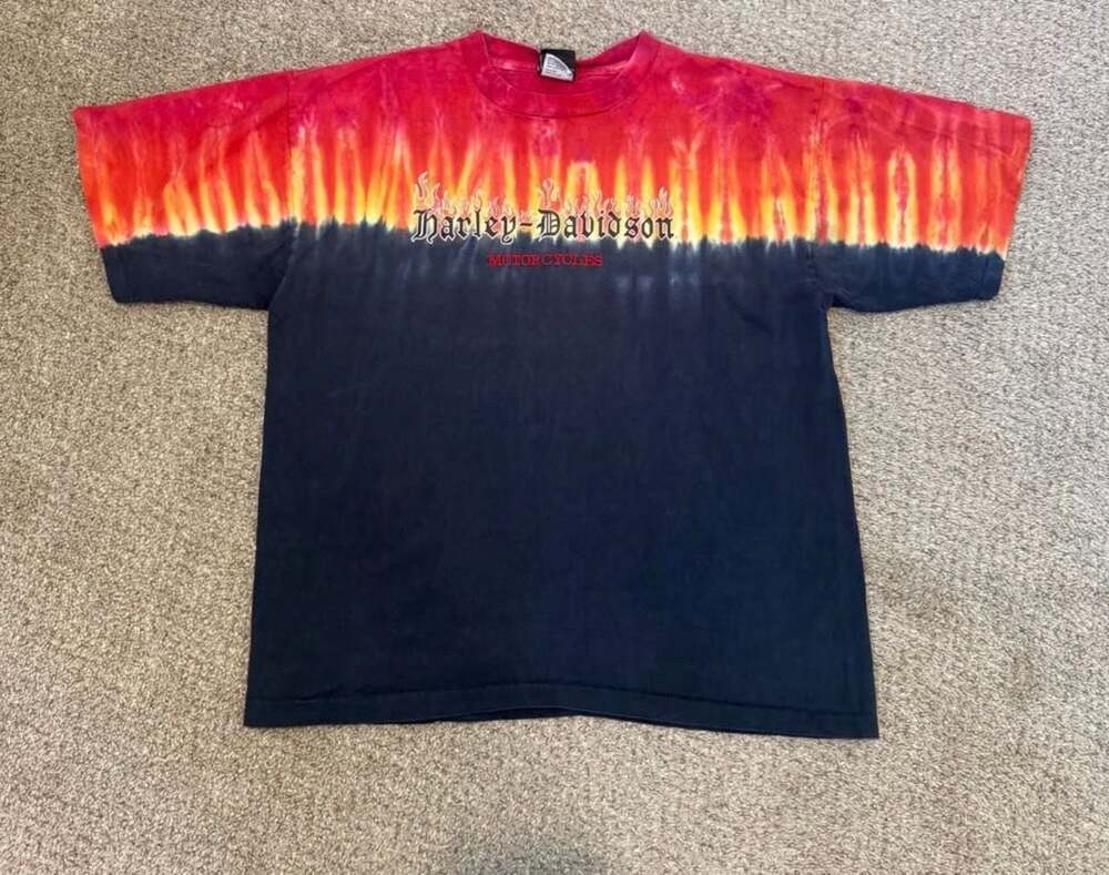 Vintage Harley-Davidson J&L Sioux Falls SD Tie-Dye Flame T-Shirt XL